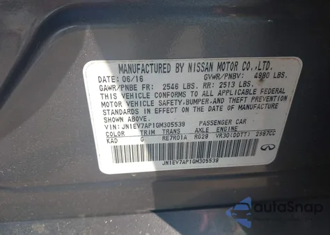 2016 Infiniti Q50 3.0T Premium из США, поврежденный, VIN JN1EV7AP1GM305539